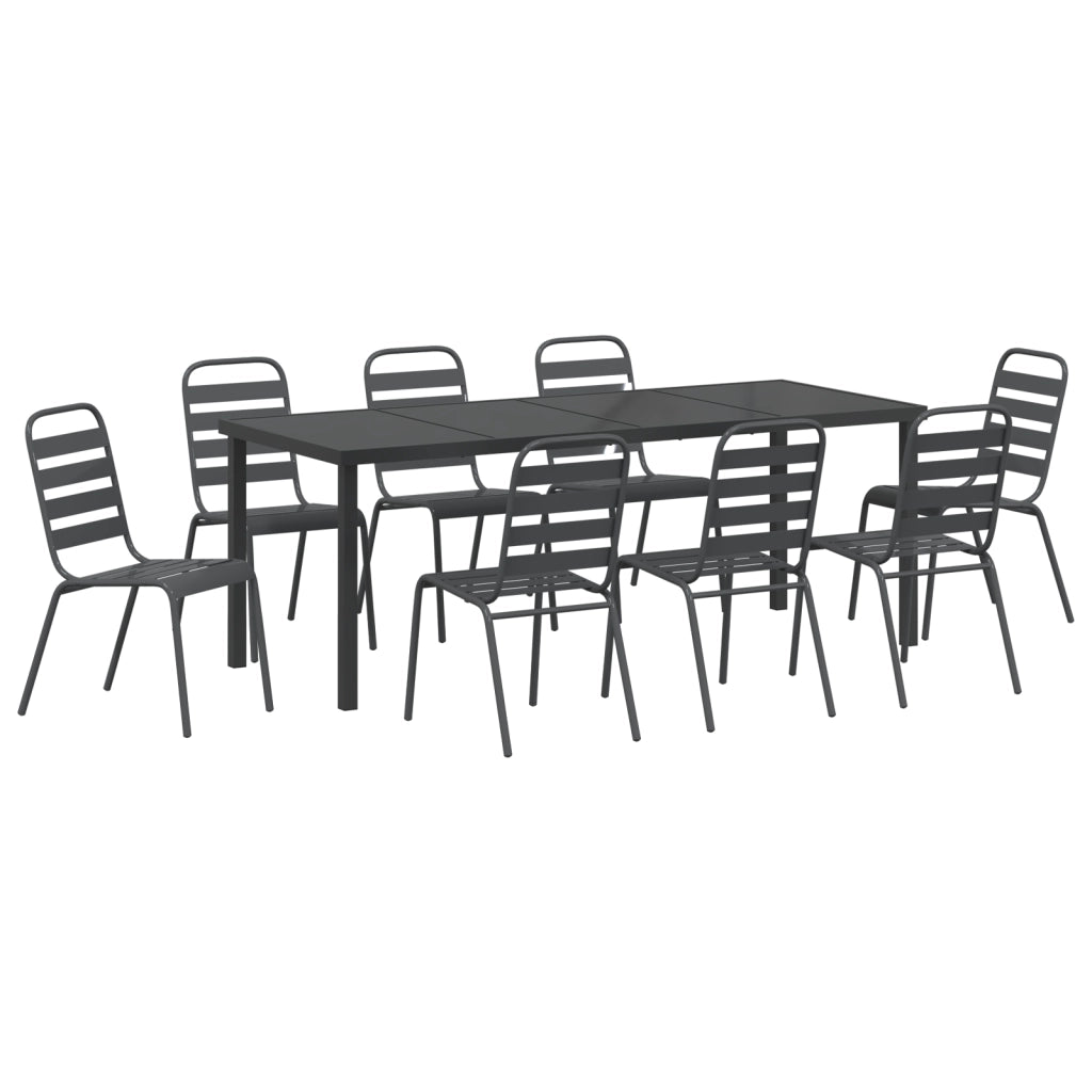 Set da Pranzo da Giardino da 9 Pezzi Grigio Scuro Acciaio