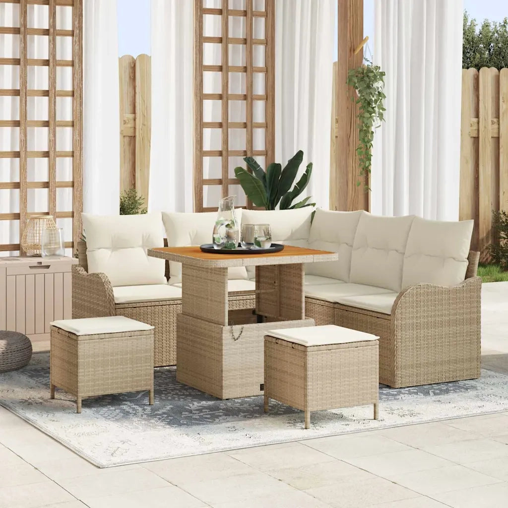 Set Divano da Giardino con cuscino 8 pcs Beige e Crema