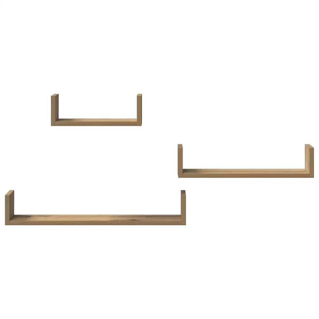 Mensole Parete 3pz Rovere Artigianale in Legno Multistrato 855793