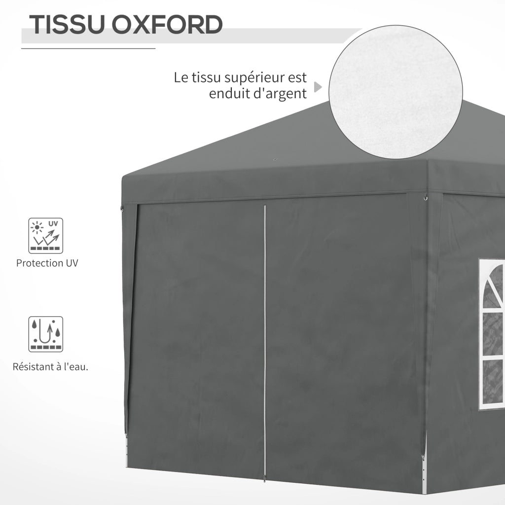 Tenda da giardino pieghevole 3x3 m ¨C zephmum ¨C grigio con 4 pareti e sacco
