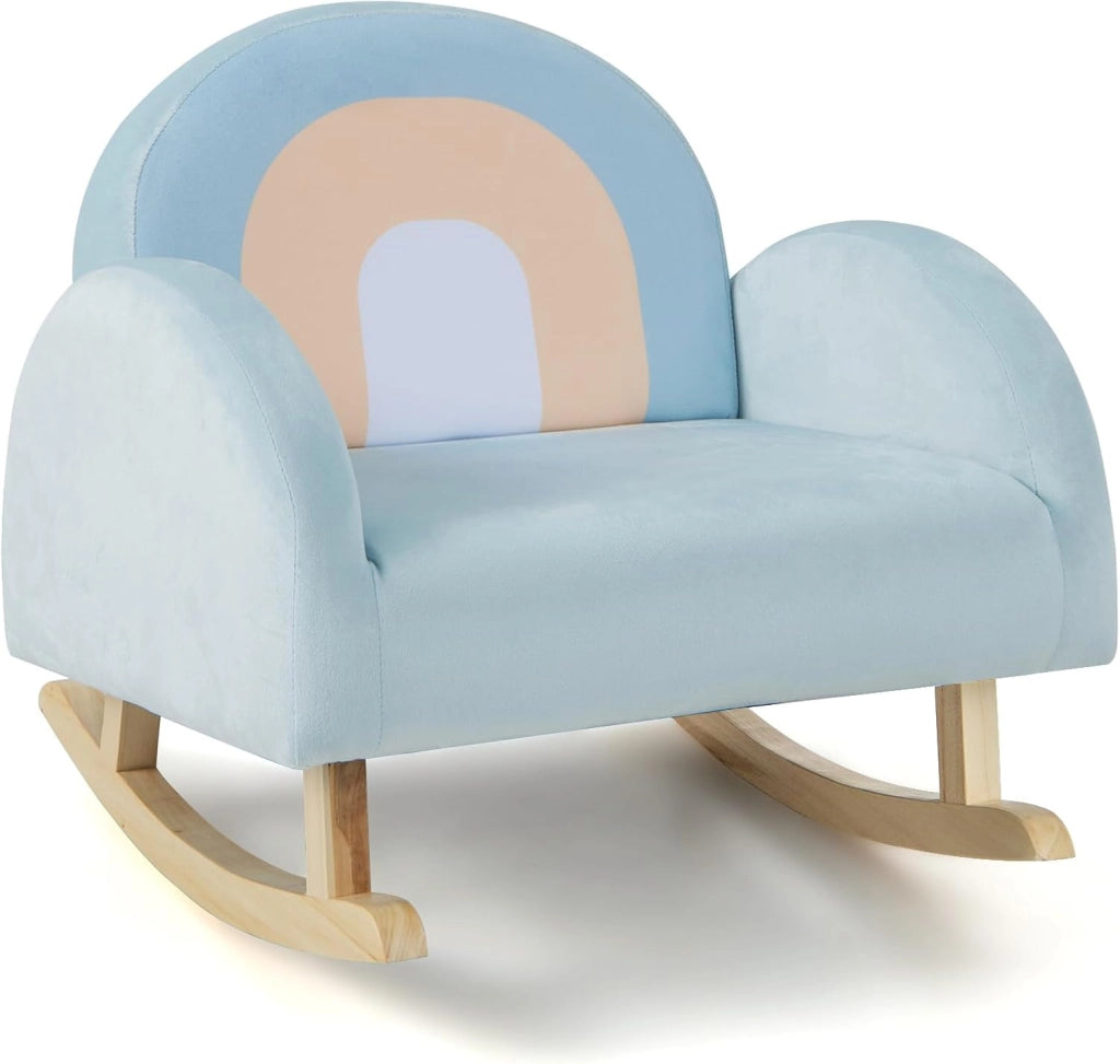 Sedia a Dondolo per Bambini in Legno, Poltrona Imbottita per Bambini con Rivestimento in Velluto Morbido, Design Antiribaltamento, per Camera da Letto, Soggiorno
