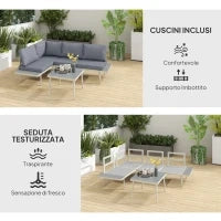 Salotto da Giardino con 2 Divani con Cuscini, Schienale Regolabile a 5 Livelli e Tavolino a Doghe, Grigio