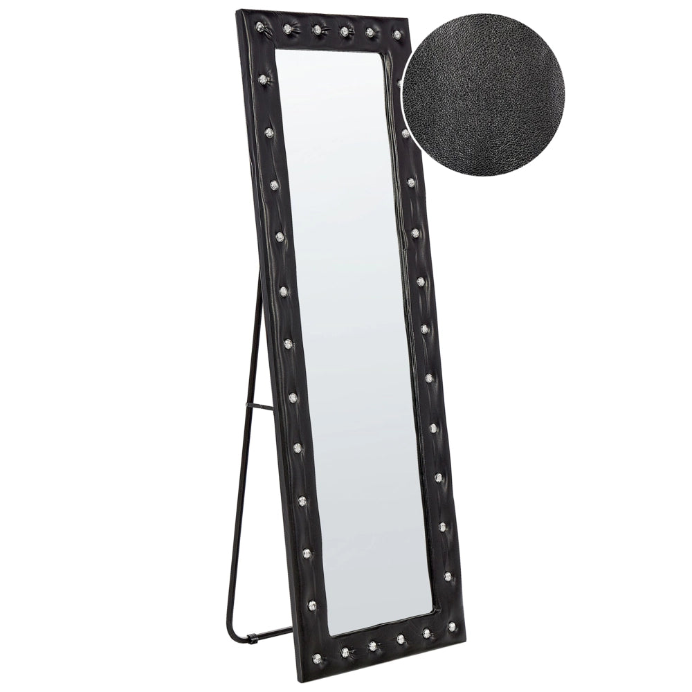 Specchio da pavimento in pelle sintetica nera 50 x 150 cm cornice decorativa strass con supporto glamour da appendere per armadio camera da letto soggiorno