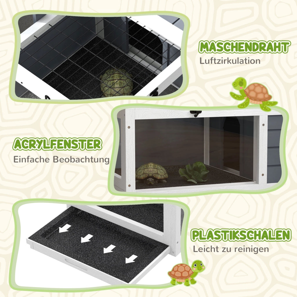 Casa per Tartarughe con 2 Stanze ¨C Xylo ¨C Legno Grigio con Coperchio e Finestre