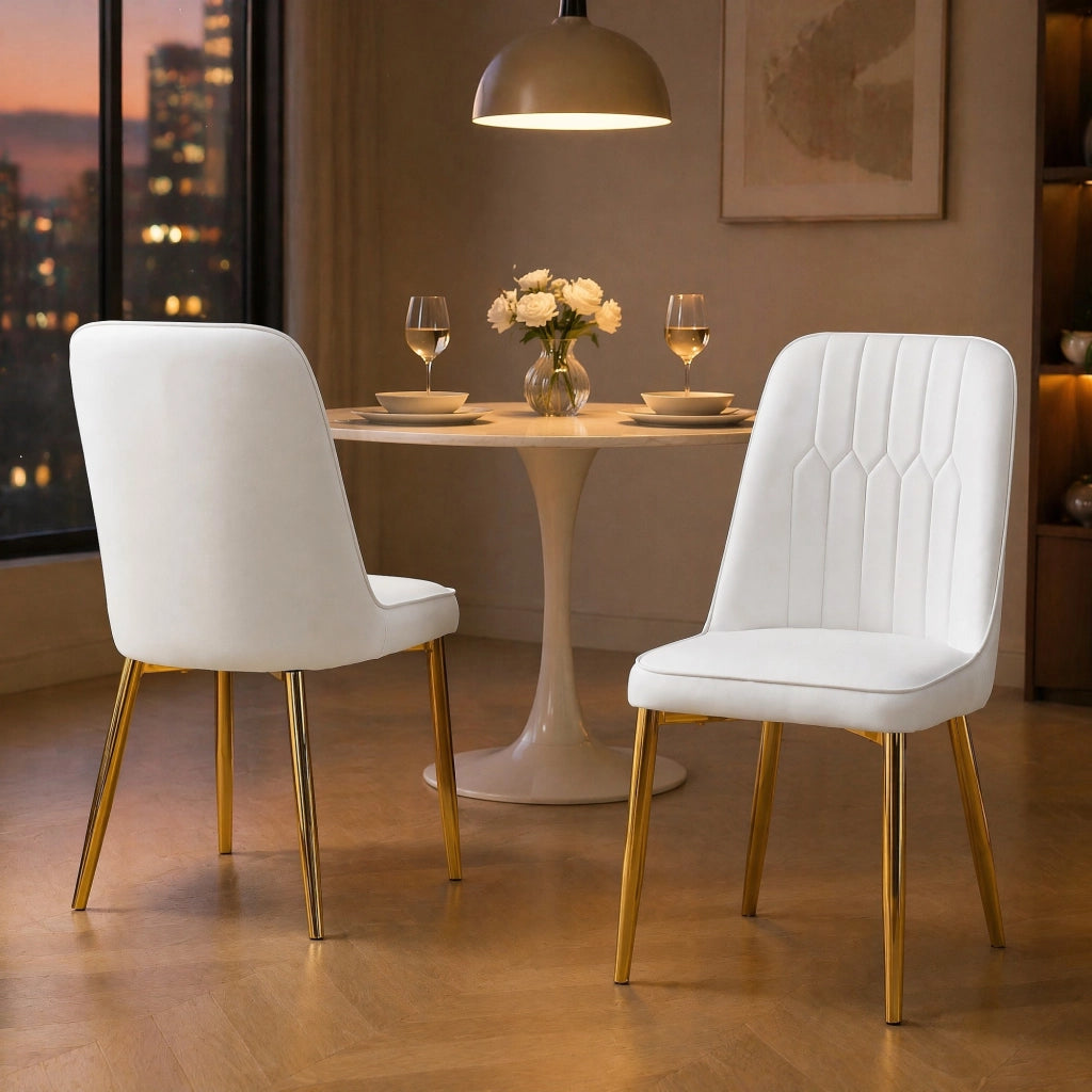 Sedia da pranzo 1 Pezzo con Schienale Ergonomico e Gambe in Metallo, Metallo e Similpelle PU Bianco