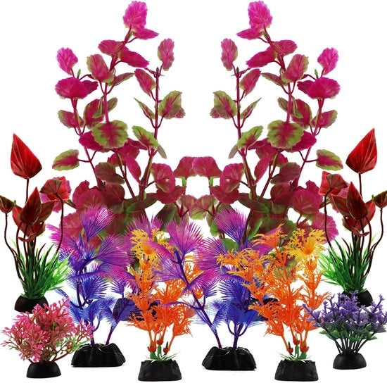Decorazioni per acquario 10 pezzi - Piantine in plastica - Decorazioni colorate - Accessori per acquario - Poco manutenzione - Radici rimovibili - Piantine per acquario