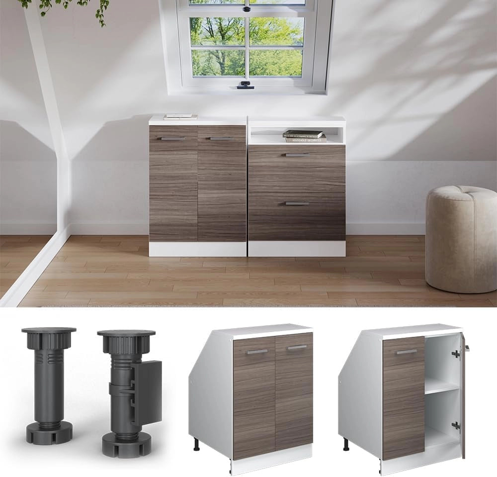 Mobile sottotetto Rion, Grigio nobile, 60 x 81.6 cm con 2 porte, carcassa 60 cm profondità, adatto per il salvaspazio sotto tetti spioventi