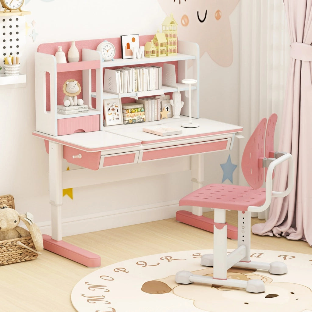 Sedia regolabile in altezza per bambini con doppi supporti dorsal, Sedia da studio con seduta traspirante Rosa-Tavoli e sedie