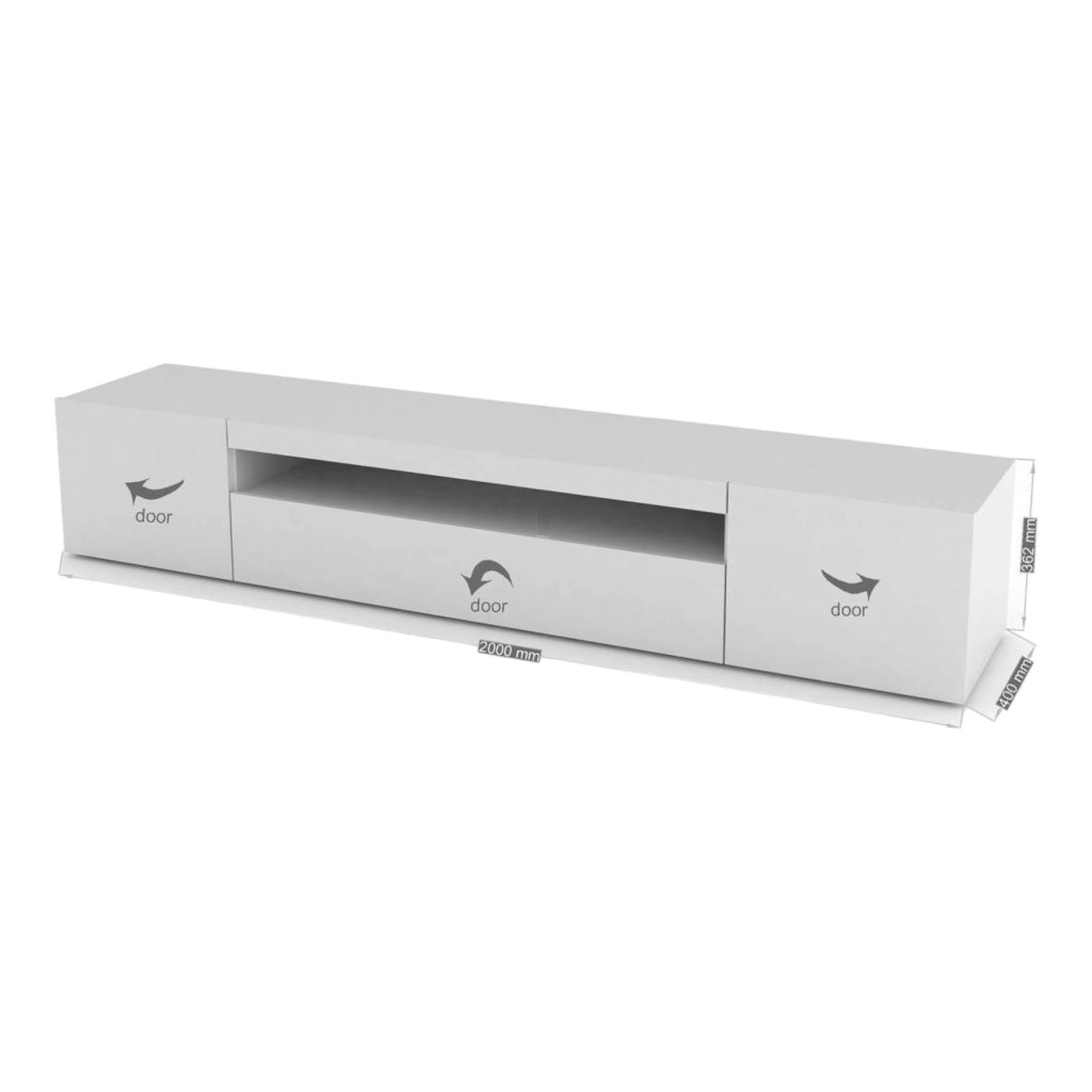 Mobile da soggiorno Porta Amore, Made in Italy, Supporto per Amore da salotto a 3 ante e ripiani, cm 200x40h37, Bianco lucido