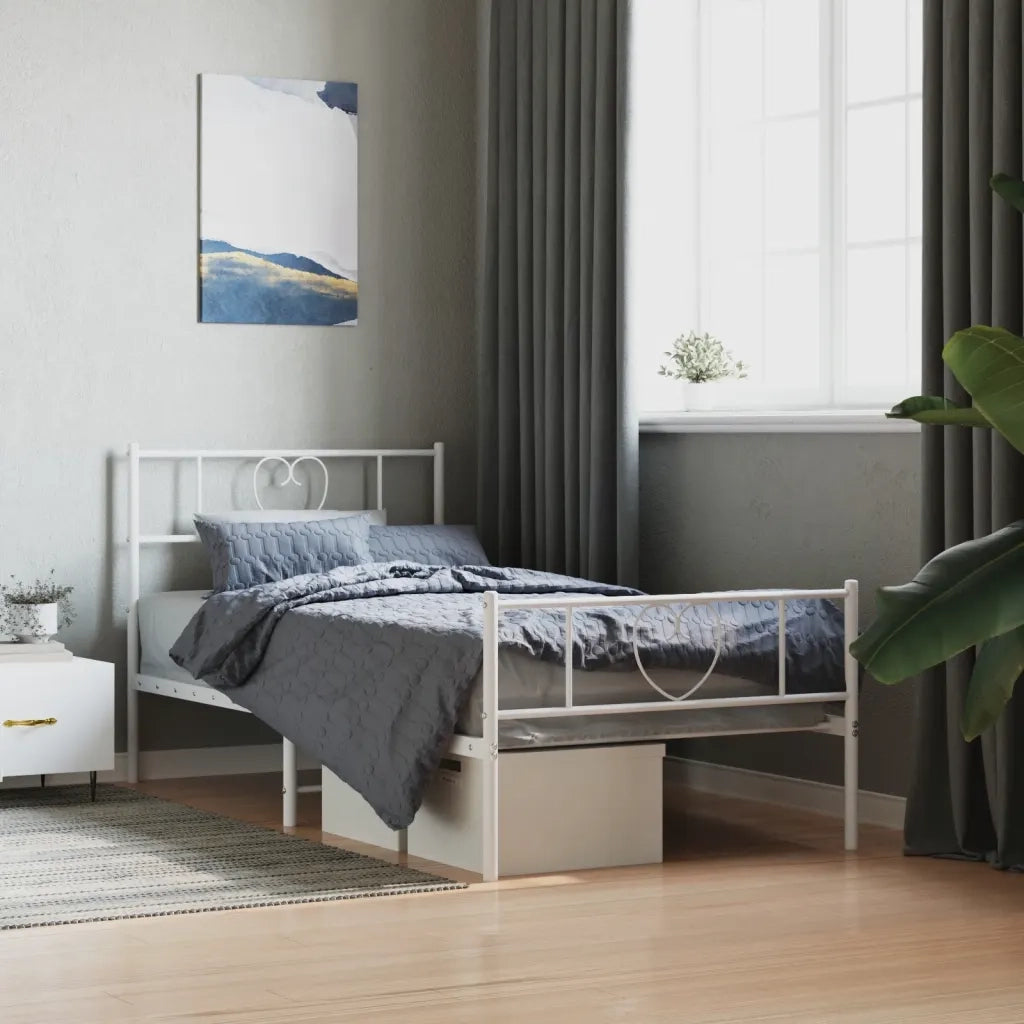 Giroletto con Testiera e Pediera-Struttura Letto Metallo Bianco 90x200 cm 434438