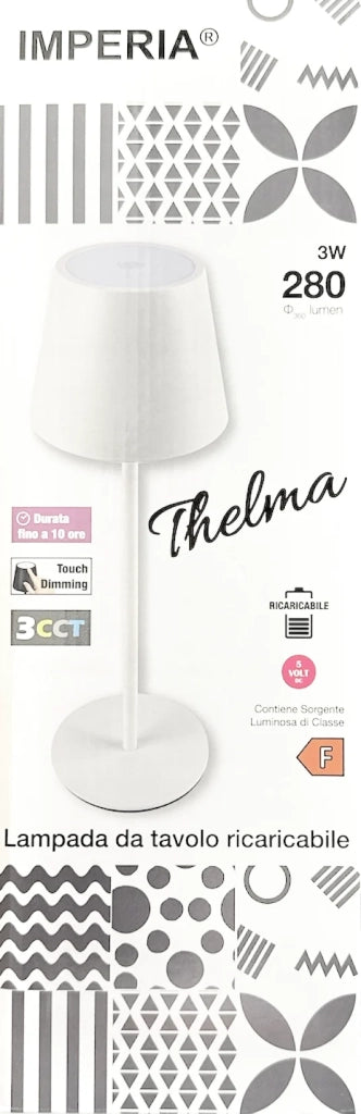 Imperia Lampada da tavolo led ricaricabile dimmerabile Thelma 3CCT 3W 280lm bianco