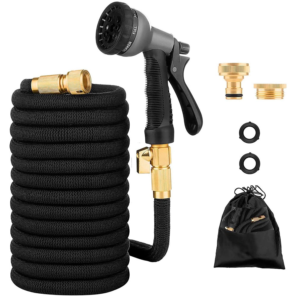 Tubo Da Giardino Estensibile Da 5 a 15 Metri Raccordi In Ottone Massiccio Tubo Flessibile Per Acqua Valvola Di Arresto E Ugello Multifuzione 8 Funzioni Autolavaggio Esterno Giardino