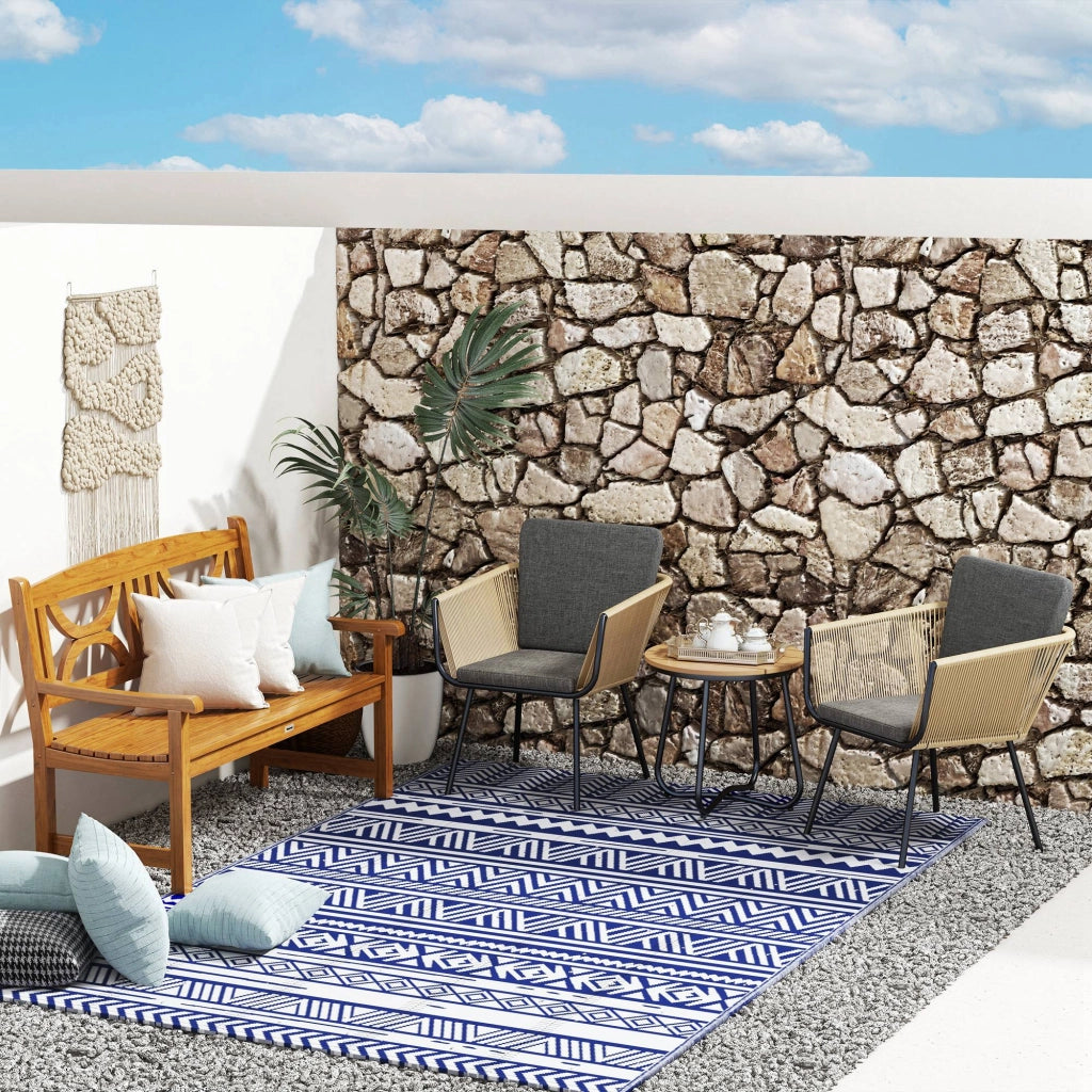Tappeto Reversibile 182x274 cm ¨C zephmum ¨C Blu Scuro e Bianco