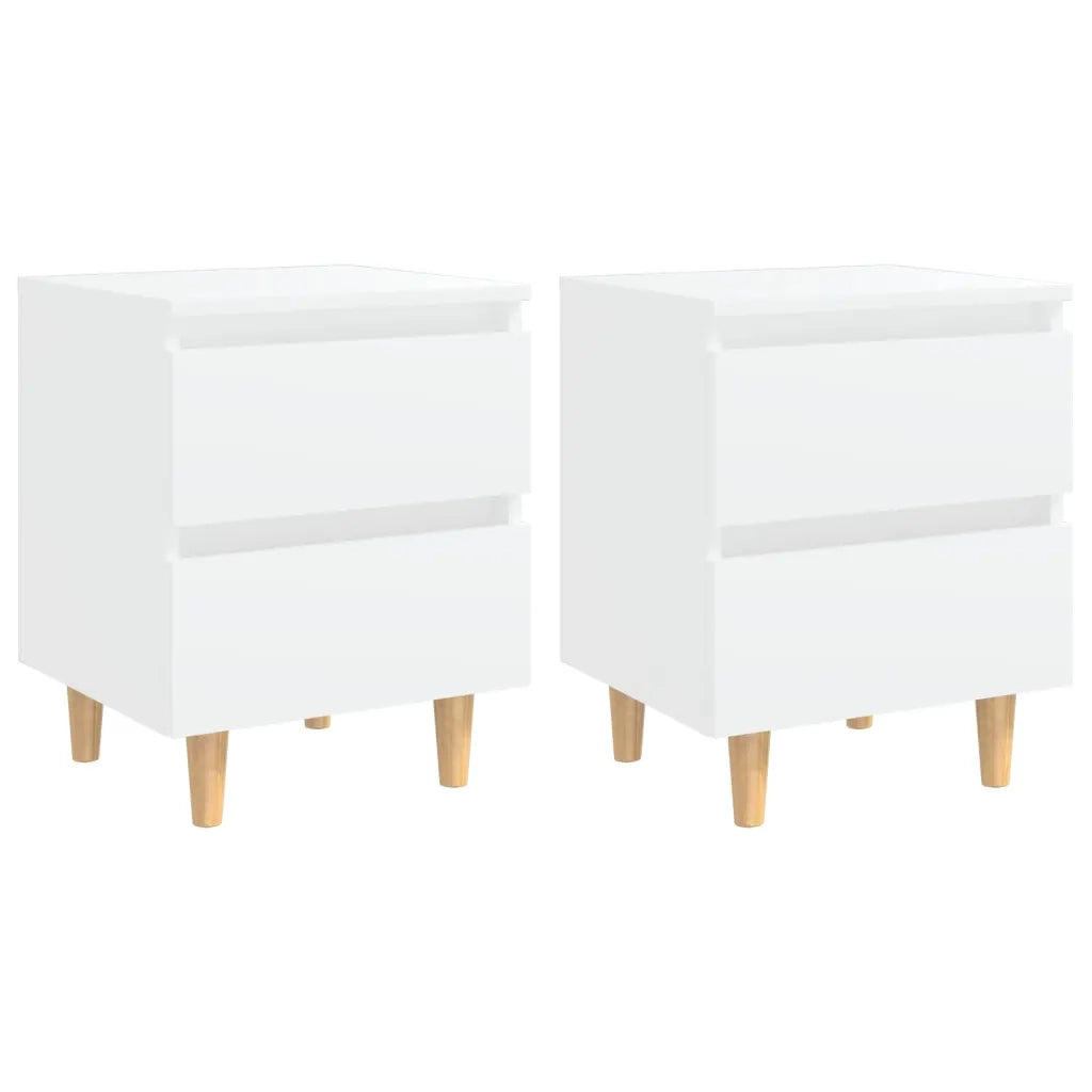 Comodini con Gambe in Pino Massello 2pz Bianchi 40x35x50 cm 805852