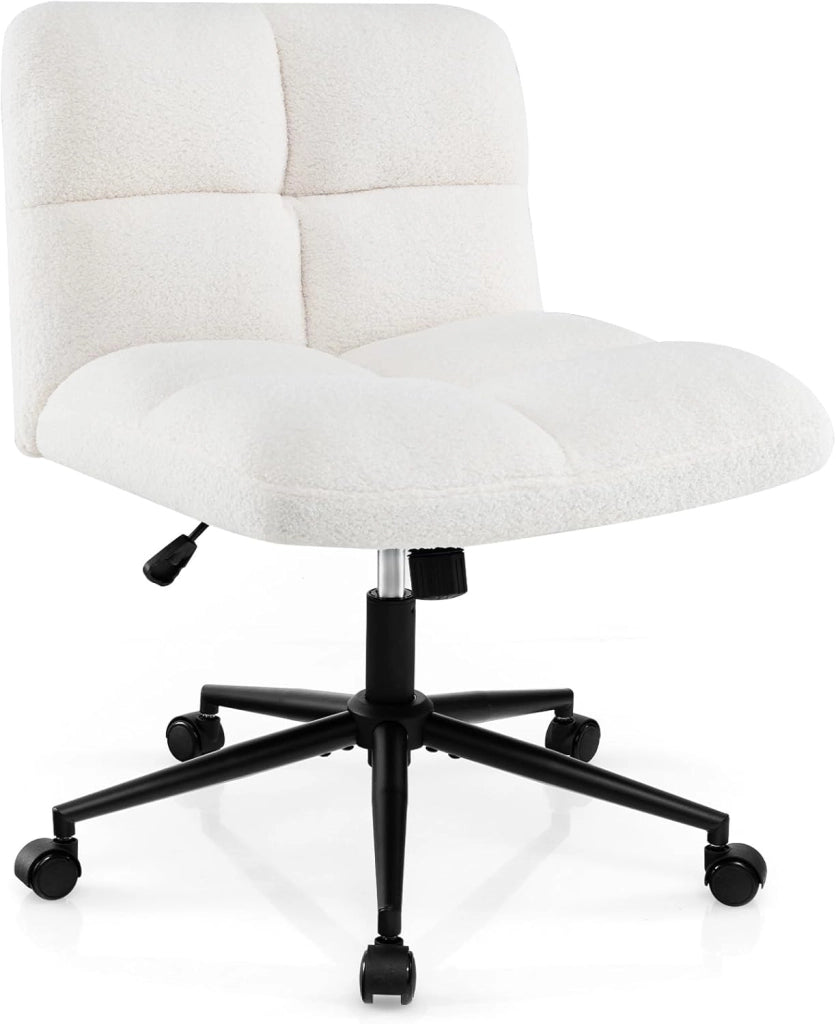 Sedia da Ufficio con Ruote, con Seduta Riempita, Altezza Regolabile, Funzione a Dondolo 100°-120°, Sedia Ergonomica Portata 150 kg, per Soggiorno Ufficio Scrivania (Beige)