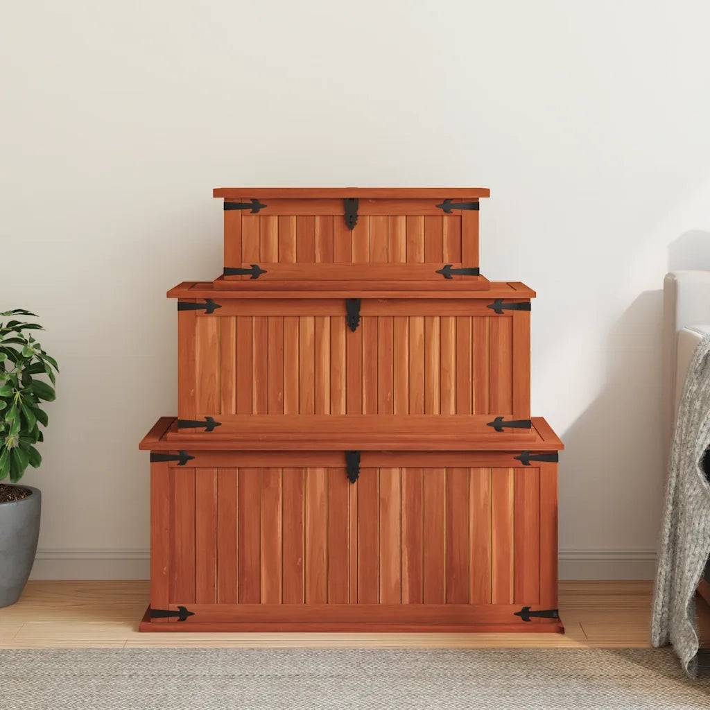 Cassapanche 3 pz in Legno Massello di Acacia