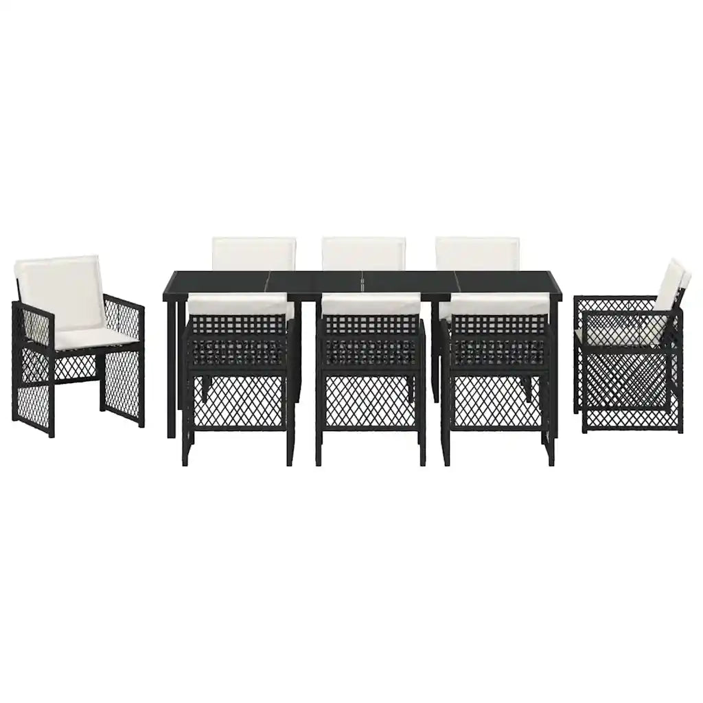 Set da Pranzo per Giardino 9 pcs Nero polyrattan 3380620