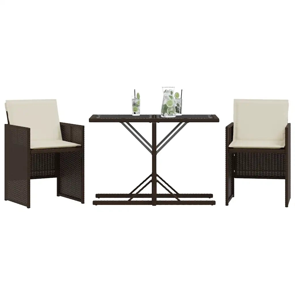 Set BistrÃ² 3 pz con Cuscini Marrone in Polyrattan