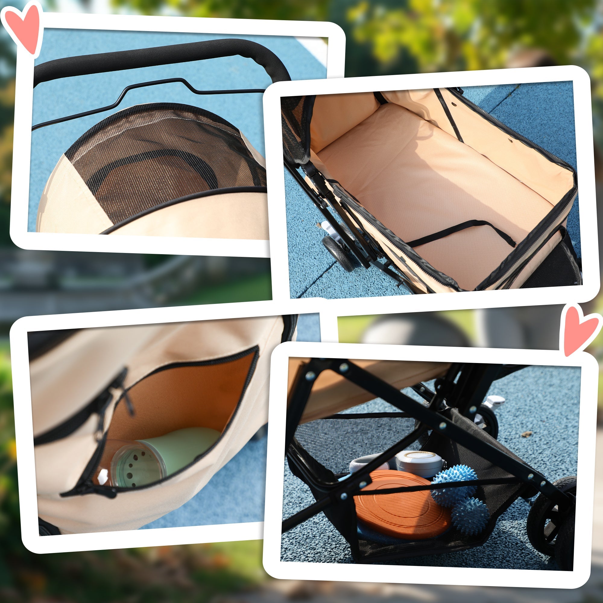 Passeggino per Cani Piccoli Pieghevole Maniglione Reversibile 76,5x52x95cm Marrone Chiaro