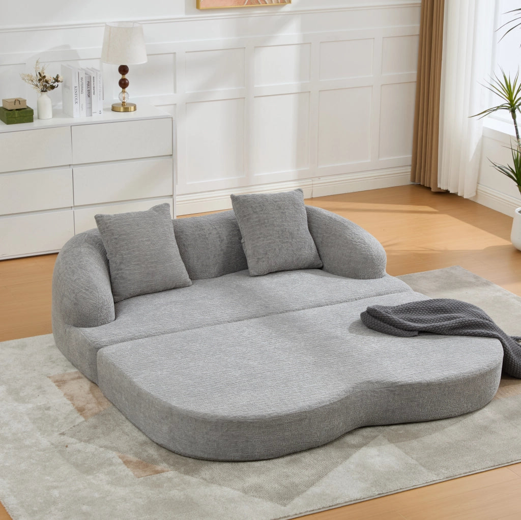 Divano letto pieghevole a due posti in chenille grigio chiaro