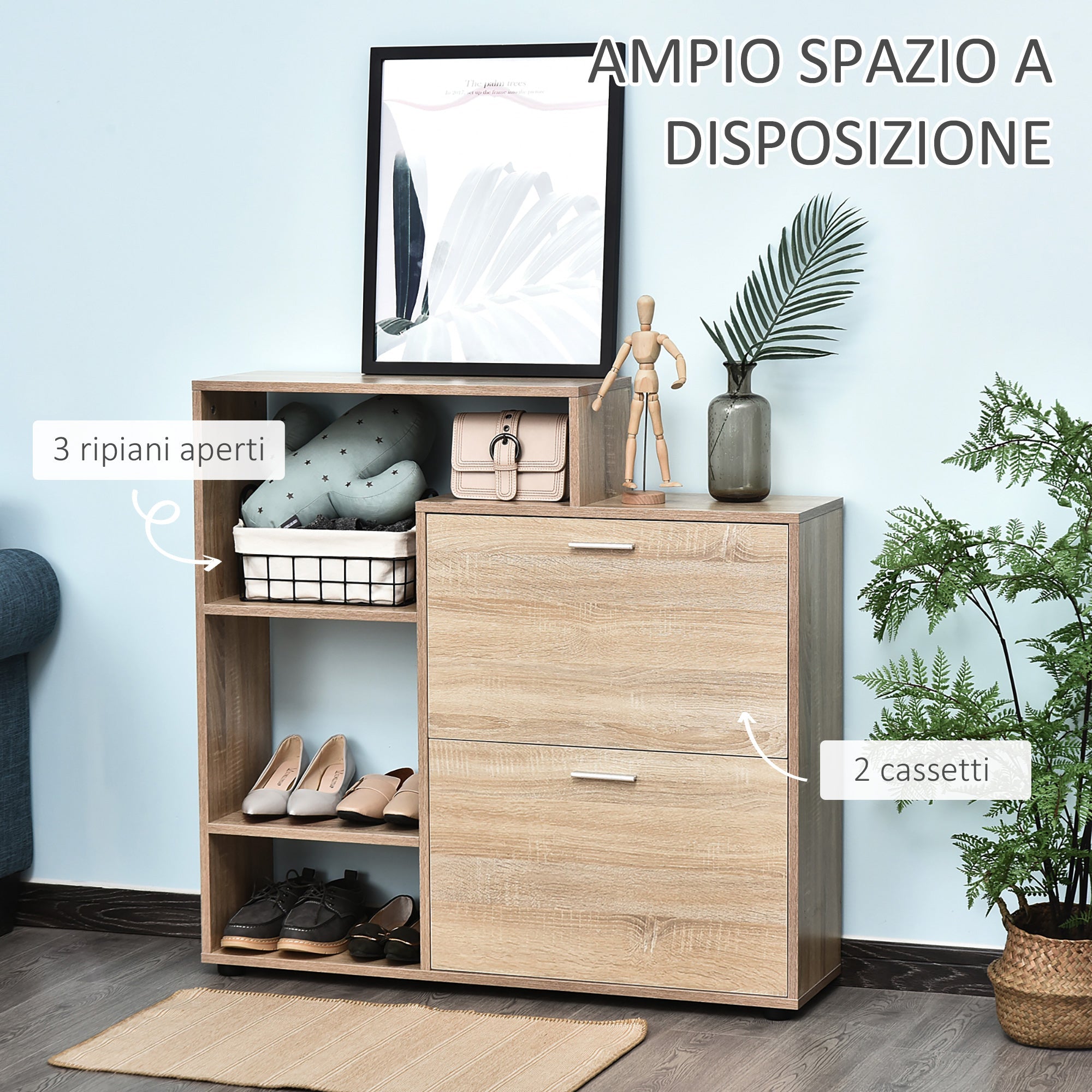Scarpiera Salvaspazio 20 Paia da Ingresso in Legno Libreria 101.5x25.5x98 cm