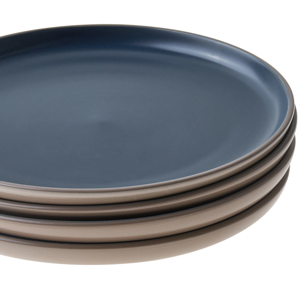 Servizio da tavola 16 pezzi in gres beige e blu elegante per cucina e sala da pranzo con finitura smaltata colorata per 4 persone