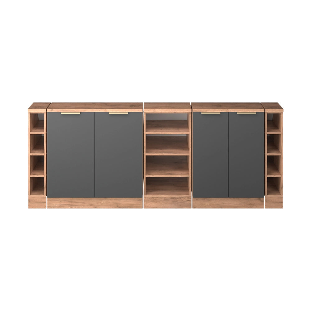 Set di mobili sottotetto Rion Antracite-oro/Rovere dorato 210 cm Set di 5 carcasse armadio profondità 60 cm Vicco