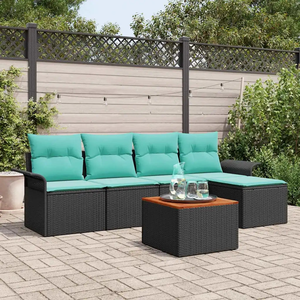 Set Divano da Giardino con cuscino 6 pcs Nero polyrattan 3347319
