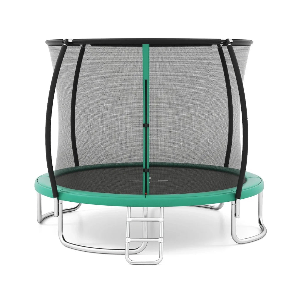 Trampolino da esterno 366 x 269 x 89 cm con rete di sicurezza stabile e scaletta antiscivolo in acciaio zincato verde 20_0018033