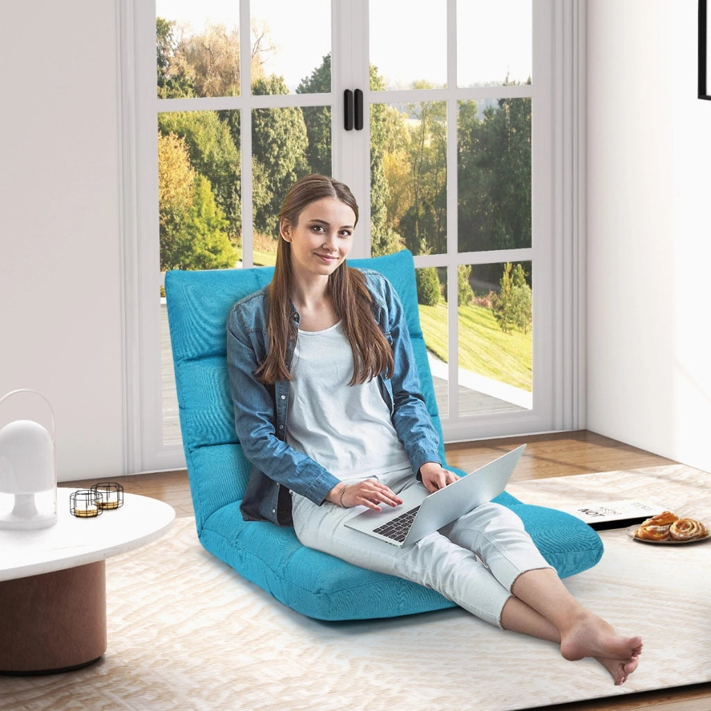 Sedia imbottita da pavimento regolabile in 14 posizioni-Poltrona da pavimento 105x56x15cm Azzurro