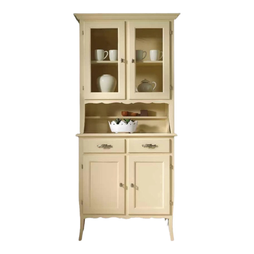 Cristalliera 2 porte in legno shabby avorio l.98.p.51 h.213 - Mobili 2G