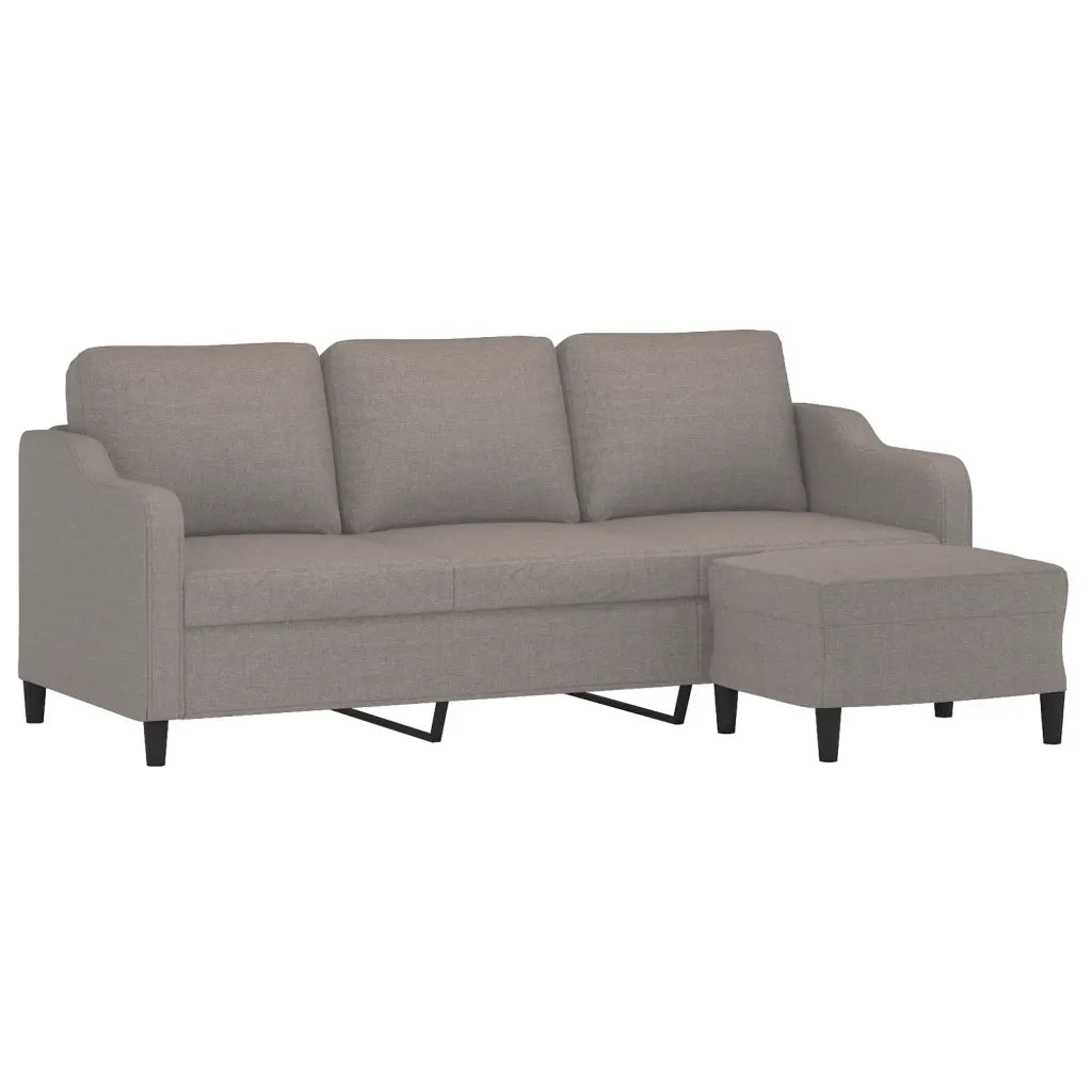 Divano a 3 Posti con Poggiapiedi Tortora 180 cm in Tessuto