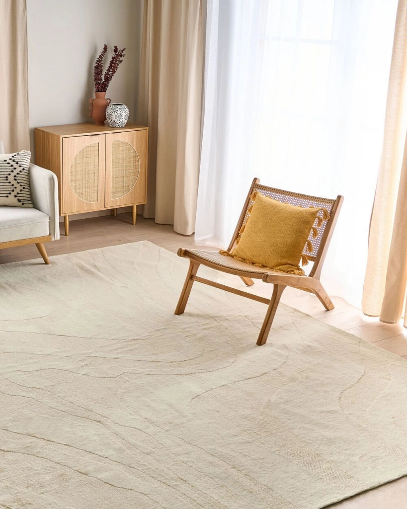 Tappeto in lana con motivi astratti a pelo basso beige 300 x 400 cm soggiorno camera da letto