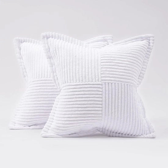 Set di due coppe di corduroy ultrasoft, 35 x 35 cm, coppe decorativi con disegni, ideali per soggiorni, uffici, camere da letto, ecc., decorazione di casa, Bianco.