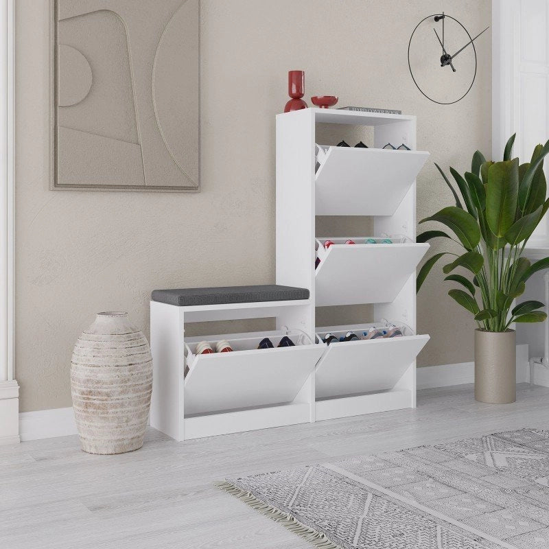 Mobile Portascarpe Velma, Scarpiera 8 Paia, 105x26x119h cm Bianco