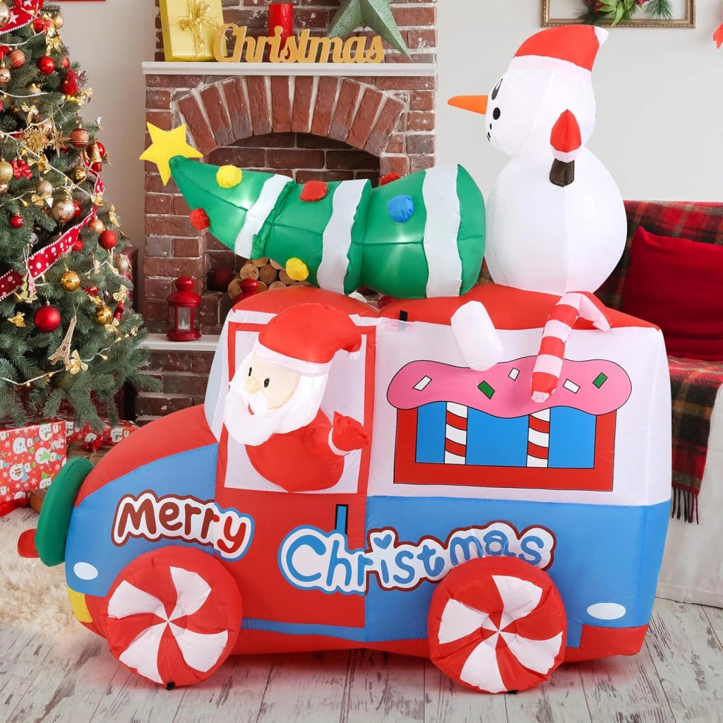 Decorazioni Natalizie, Babbo Natale Gonfiabile in Auto 177 CM, con Pupazzo di Neve, Albero di Natale, Luce LED Incorporata, Addobbi Natalizi per Esterno Interno per Casa, Giardino, Cortile