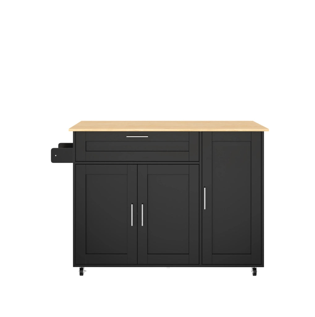 Carrello da cucina 132.5x44(70)x90 cm con piano di lavoro pieghevole; MDF; nero e naturale