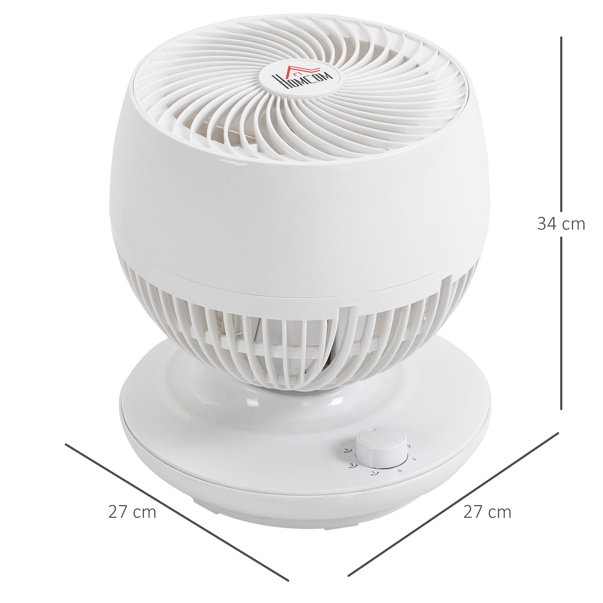 EasyComfort Ventilatore da Tavolo 3 Velocità, Oscillazione 70° e Inclinazione 90°, 27x27x34cm, Bianco e Nero