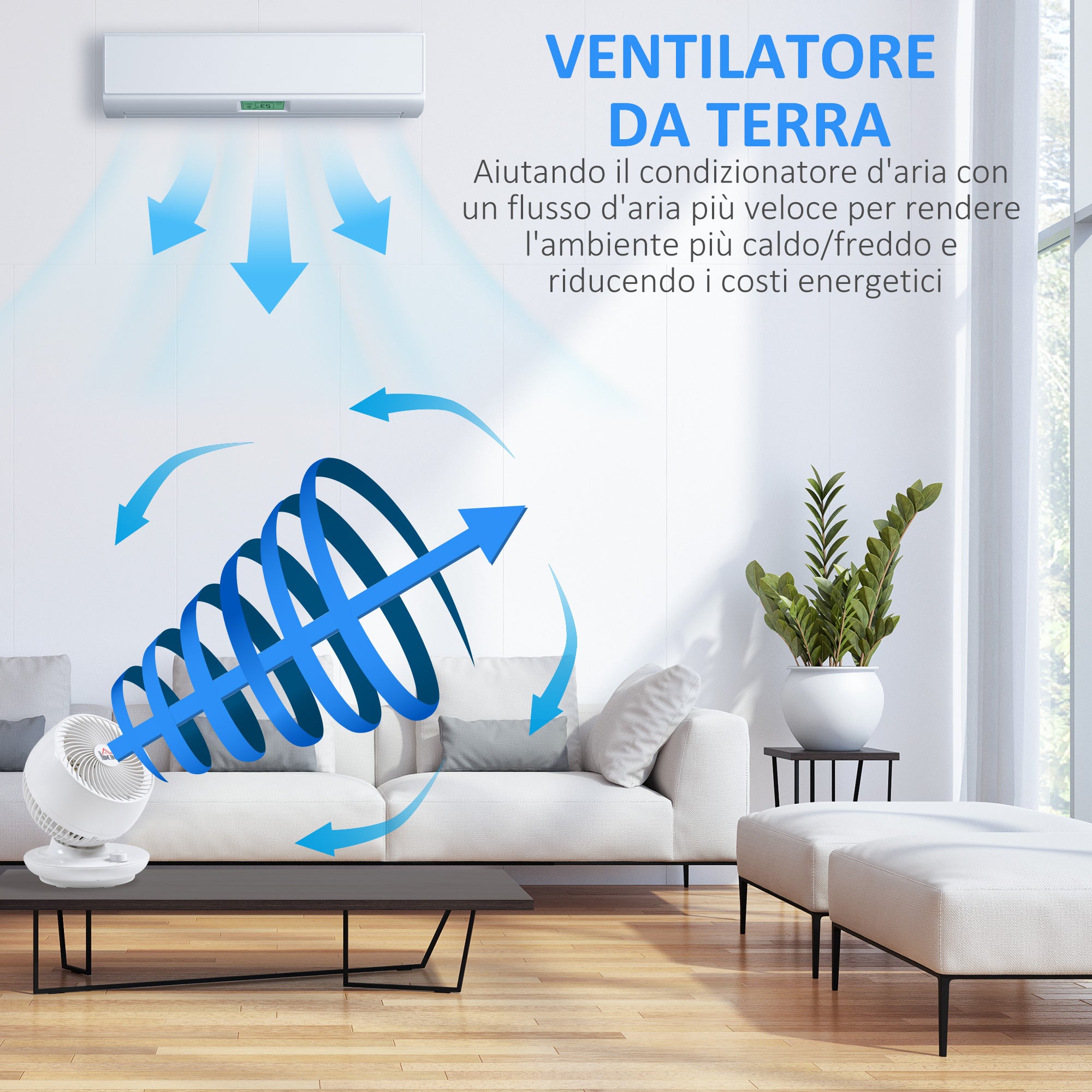 EasyComfort Ventilatore da Tavolo 3 Velocità, Oscillazione 70° e Inclinazione 90°, 27x27x34cm, Bianco e Nero