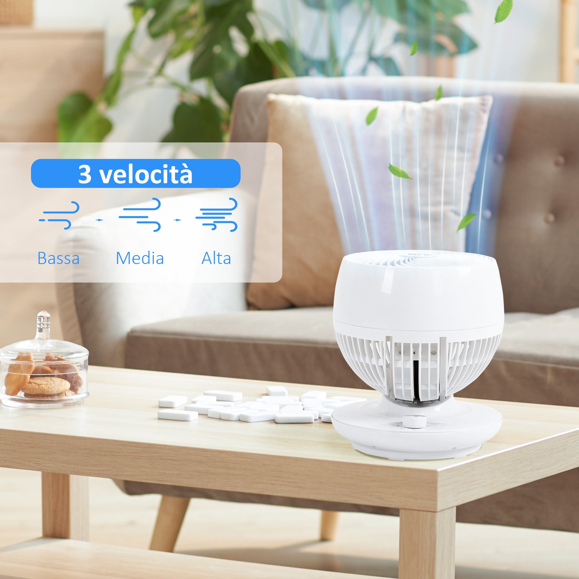 EasyComfort Ventilatore da Tavolo 3 Velocità, Oscillazione 70° e Inclinazione 90°, 27x27x34cm, Bianco e Nero