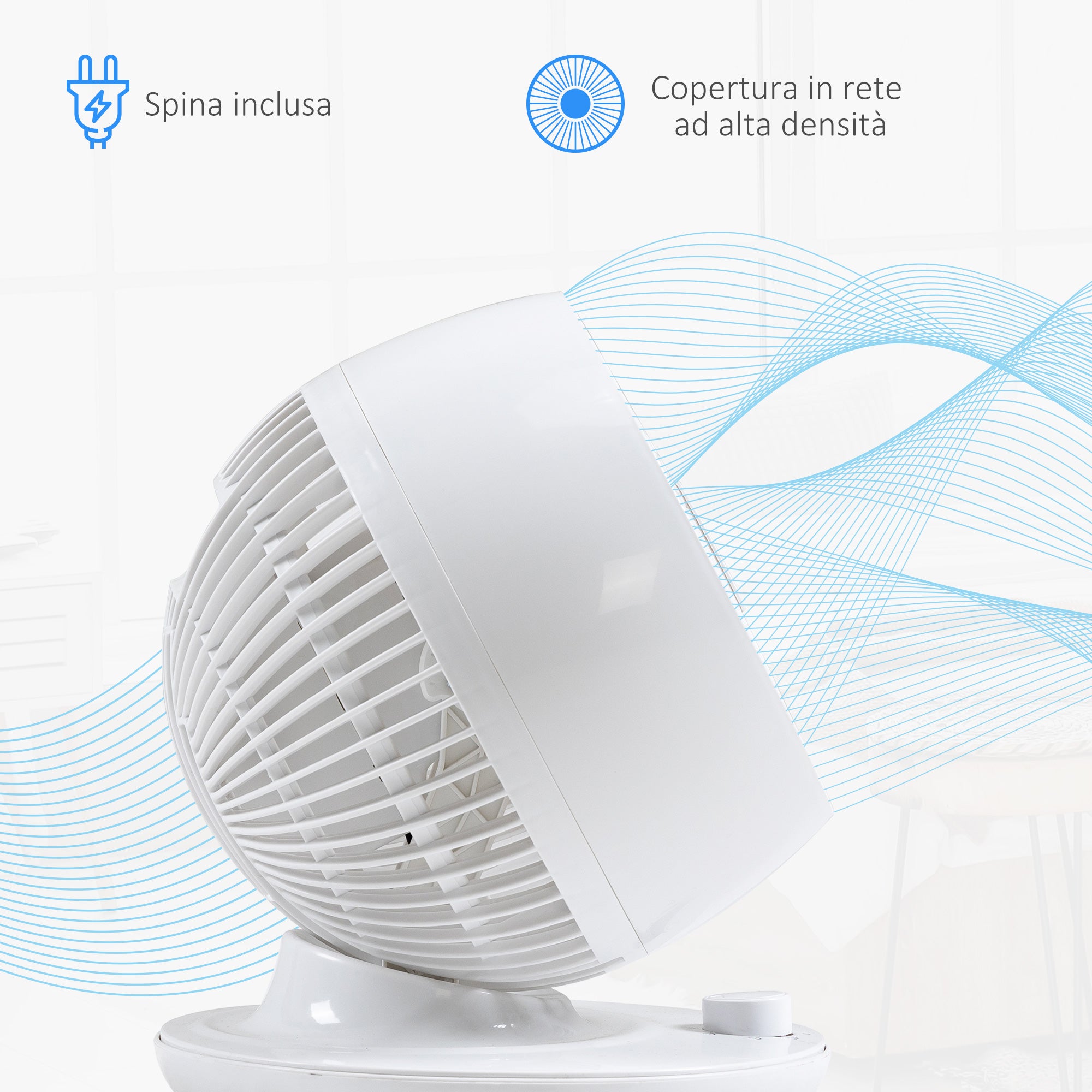 EasyComfort Ventilatore da Tavolo 3 Velocità, Oscillazione 70° e Inclinazione 90°, 27x27x34cm, Bianco e Nero