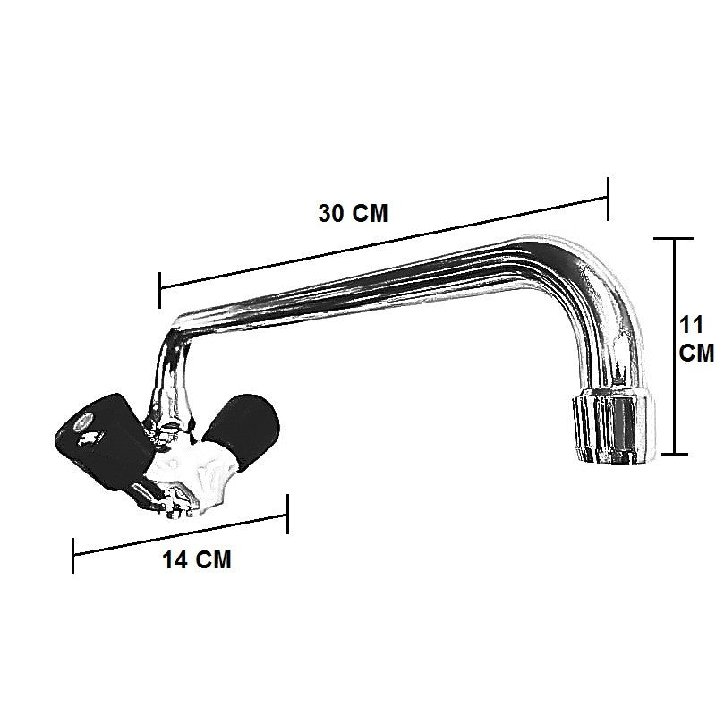 Rubinetto per cucina industriale con canna extralunga e maniglie nere ergonomiche