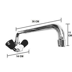 Rubinetto per cucina industriale con canna extralunga e maniglie nere ergonomiche
