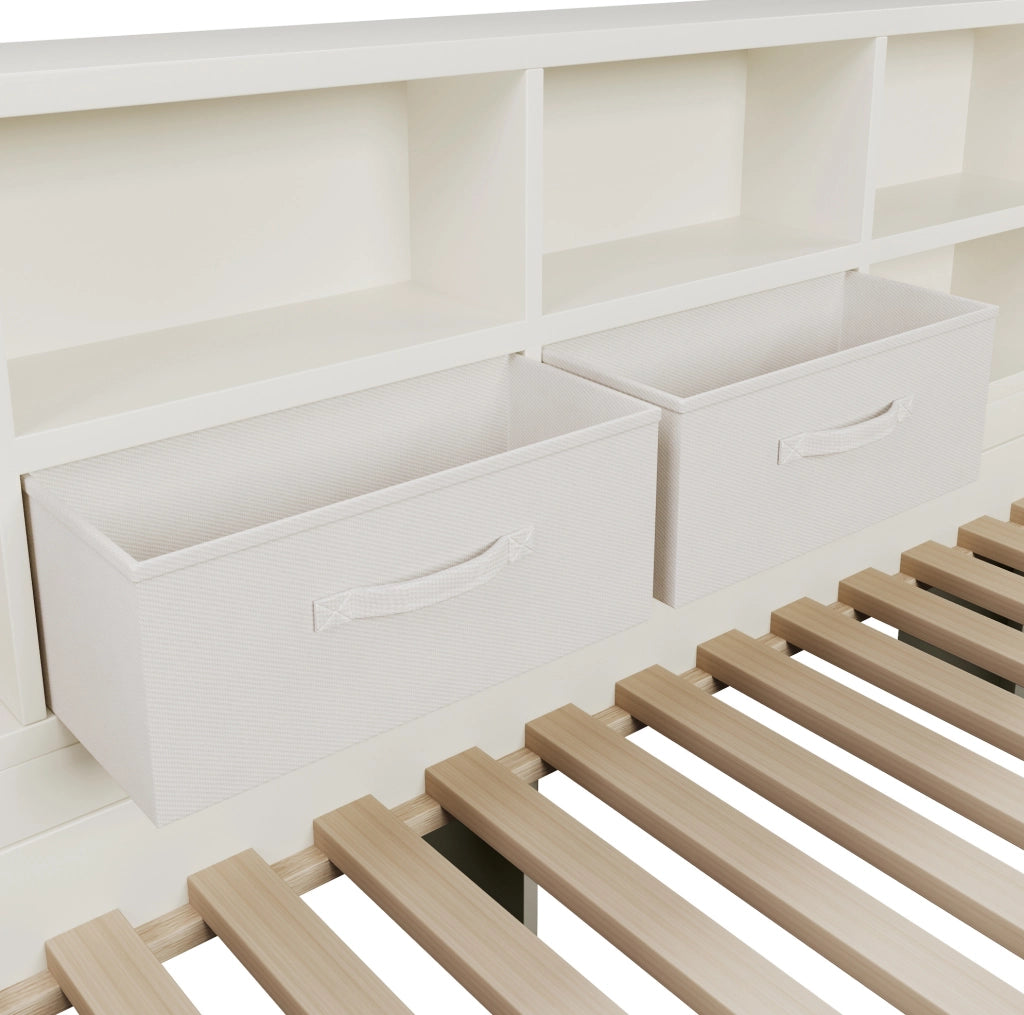 Letto 90x200 cm con letto estraibile; USB e Type-C in legno e truciolare bianco