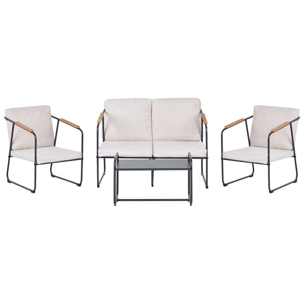 Set da giardino 4 posti in acciaio con tavolo beige chiaro stile industriale