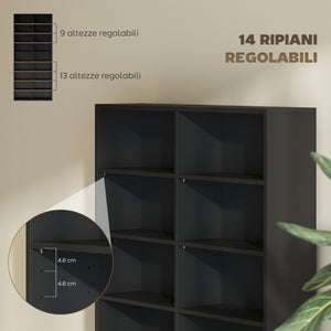 Libreria Porta CD e DVD 78,5x24x175 cm con 14 Ripiani Regolabili Nero