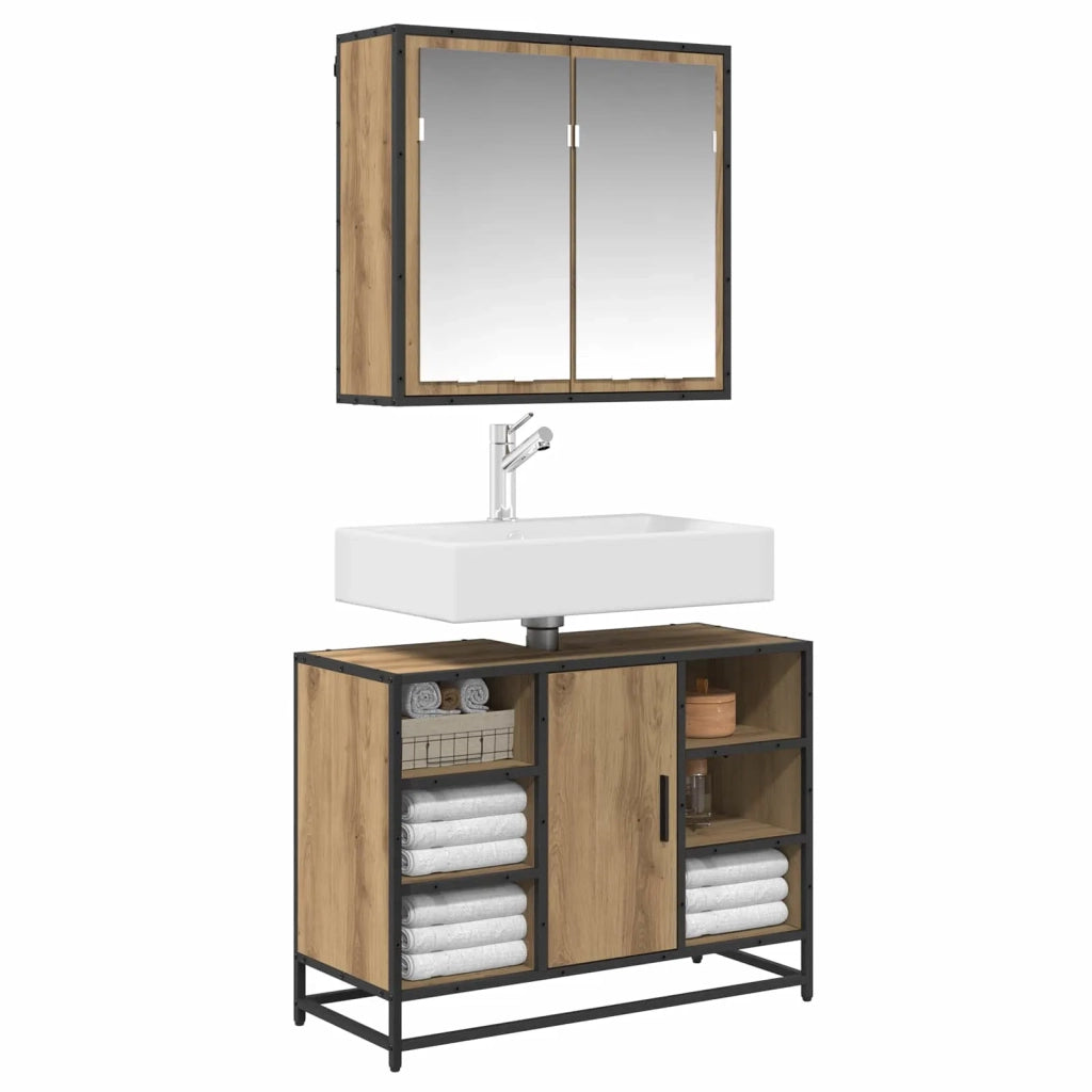 Set di mobili per il bagno con porta 2 pcs Rovere artigianale 3402460
