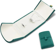 Sistema di conservazione e organizzazione per gioielli - ideale per anelli, collane, orecchini e bracciali - cassetta in velluto - verde - organizzatore di gioielli portatile - vetrina - design moda