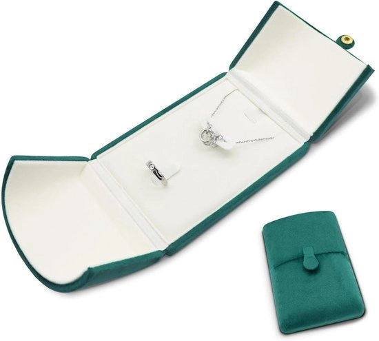 Sistema di conservazione e organizzazione per gioielli - ideale per anelli, collane, orecchini e bracciali - cassetta in velluto - verde - organizzatore di gioielli portatile - vetrina - design moda