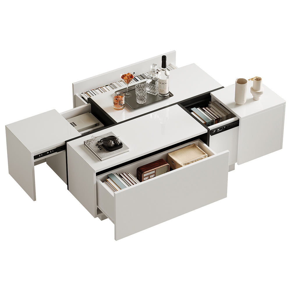 Tavolino-Xylo-100x60x40cm bianco patchwork 4 cassetti